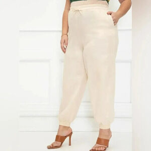 NEW ELOQUII Elements Women's Plus Size Linen Blend Jogger Pants